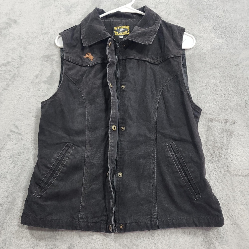 Wyoming Traders Vest Womens M Black Canvas Western Snap Zip Western Cowboy Moto